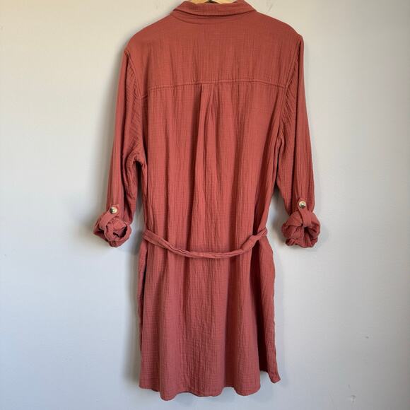 New Directions Curvy Shirt Dress Size 3X Button Up Gauzy Cotton Lagenlook Mauve - Picture 10 of 11